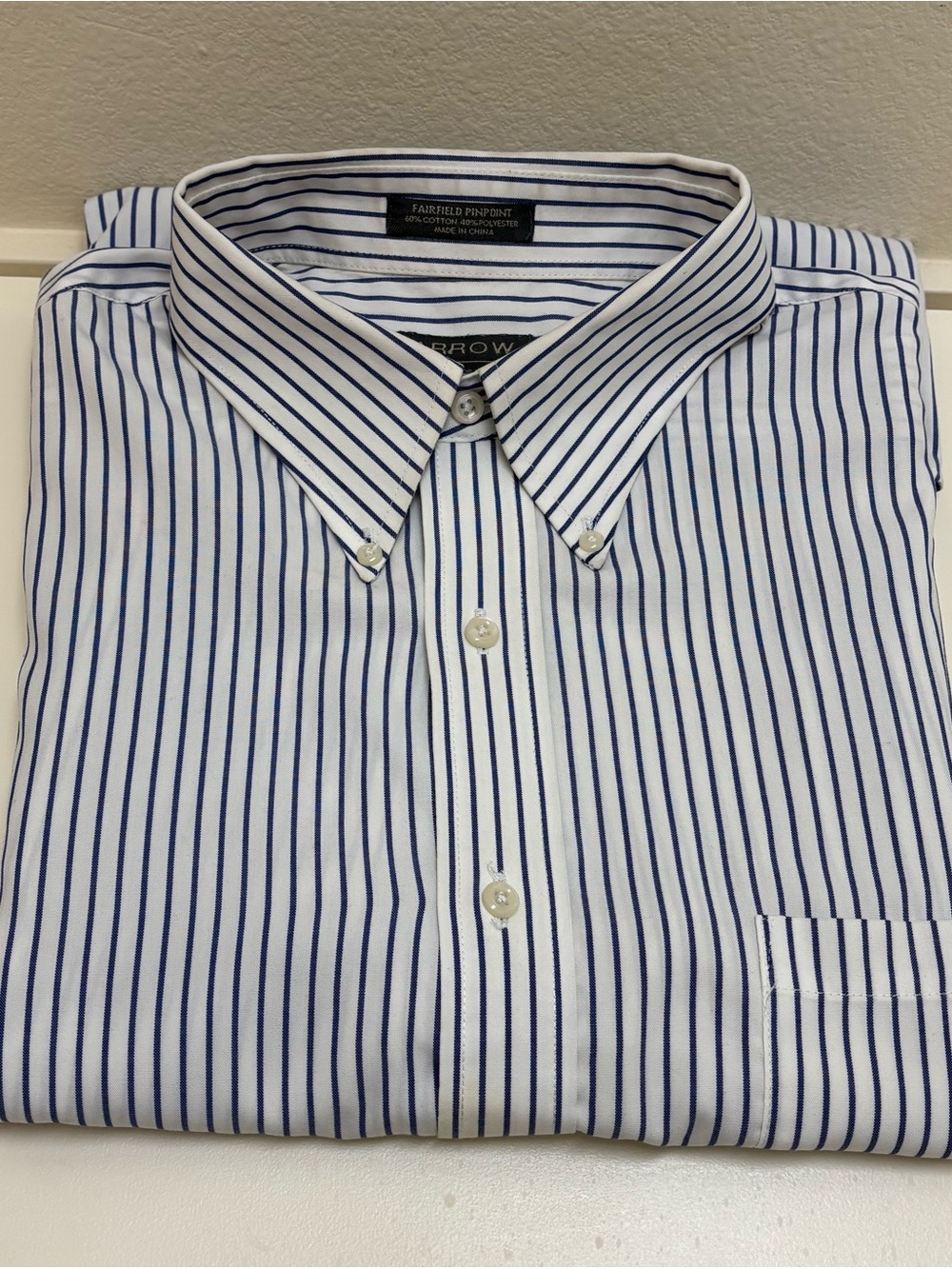 Arrow White Dress Shirt with Blue Stripes - Button-Down Collar